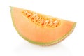 Cantaloupe melon slice with seeds on white Royalty Free Stock Photo