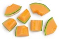 Cantaloupe melon slices isolated on white background with clipping path and full depth of field. Top view. Flat lay Royalty Free Stock Photo