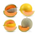 cantaloupe melon slices isolated on white Royalty Free Stock Photo