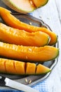 Cantaloupe melon slices on plate Royalty Free Stock Photo