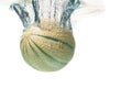 Cantaloupe melon splash and sinking isolated against white Royalty Free Stock Photo