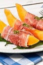 Cantaloupe and raw ham Royalty Free Stock Photo