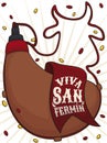 Canteen with Cord like a Bull to Celebrate San Fermin, Vector Illustration