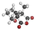 Cantharidin blister beetle poison molecule. Secreted by blister beetles, spanish fly, soldier beetles, etc. Atoms are represented Royalty Free Stock Photo