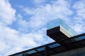 cantilever walkway with glass balustrade with blue sky background