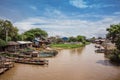 Inle Boat Station in Inle Nyaung Shwe Canal. A series of fishing boats along the river generated by Inle Lake. Royalty Free Stock Photo