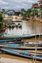 Fishing boats along the Inle canal river. Myanmar, Burma Royalty Free Stock Photo