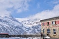 Canton Graubunden, Switzerland : Landscape in Alp Grum train station (Bernina express) during winter season