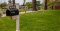 Spring day in Canton, Ohio, USA. Mailbox, green grass and trees