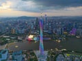 Canton Tower with Zhujiang New Town as background at sunset