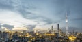 Panorama of Canton Tower. Zhujiang New Town at dusk, guangzhou city landmarks Asia China, black and gold city building