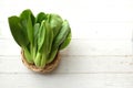 cantonese lettuce ,Bok Choy(Chinese cabbage) small choy sum,green pak choi, in bamboo basket