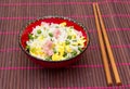 Cantonese rice on bamboo tablecloth Royalty Free Stock Photo