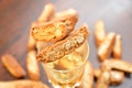 Cantuccini italian cookies with almonds and liquor vin santo Royalty Free Stock Photo