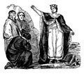 Canute and followers, vintage illustration