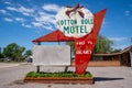 Canute, Oklaholma - May 6, 2021: Close up view of the famous Cotton Boll Motel neon sign, now abandoned along the old Route 66