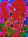 Canvas with bright abstract red poppies