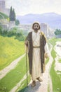 Canvas `Christ on the shores of Lake Genisaret,` by V. Polenov. Jesus Christ is walking along