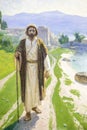 Canvas `Christ on the shores of Lake Genisaret,` by V. Polenov. Jesus Christ is walking along