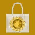 Canvas cotton textiles eco bag. Harvest, wheat, Earth. Natural color. Stop plastic pollution. Grunge burlap texture