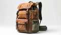 Canvas and Leather Backpack in Brown and Green for Travel and Adventure Royalty Free Stock Photo