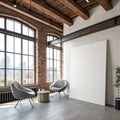 Canvas mockup in modern loft interior, 3D render Royalty Free Stock Photo