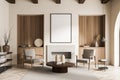 Canvas in modern beige living room with two niches