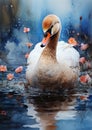 Canvas painting of cute baby swan watercolor abstract