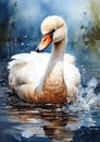 Canvas painting of cute baby swan watercolor abstract