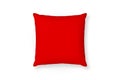 Canvas pillow mockup. Red blank cushion isolated background. Top view