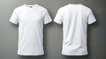 Front and Back White T-Shirt Mockup on Grey Background: Blank Apparel Design Presentation. Generative Ai.