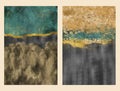 canvas print wall poster art. 3d Abstract wallpaper. Light turquoise, brown, black-gray, and golden painted background. Royalty Free Stock Photo