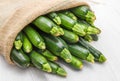Canvas sack full of zucchini Royalty Free Stock Photo