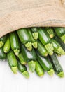 Canvas sack full of zucchini Royalty Free Stock Photo