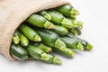 A canvas sack full of zucchini Royalty Free Stock Photo