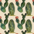 Seamless pattern with watercolor cacti