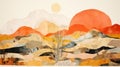 Desert-inspired Watercolor Collage Mountains, Trees, And Plants