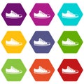 Canvas sneaker icon set color hexahedron