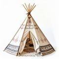 Canvas Teepee with Intricate Pattern in Studio Setting Tribal Native American Shelter Royalty Free Stock Photo