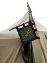 This canvas tent on a historical festival and camp Viking