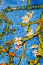 Canvas texture and brush strokes. Details Blooming almond tree. oil painting on canvas