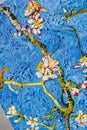 Canvas texture and brush strokes. Details Blooming almond tree. oil painting on canvas