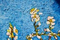 Canvas texture and brush strokes. Details Blooming almond tree. oil painting on canvas