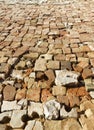 The canvas of the village road lined neatly with a broken brick