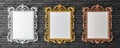 Canvas with vintage gold,silver,broze frames on brick wall Royalty Free Stock Photo