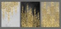 Canvas wall poster art. Modern nordic artwork poster. golden branches on black, gray and beige background.