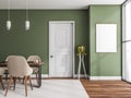 Canvas and white door in modern green dining room Royalty Free Stock Photo