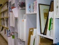 Canvases Arranged by Size in Cells on the Shelf of the Stationery Store. Variety Professional Blanks, Albums for Artists and Royalty Free Stock Photo