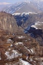 The canyon of Azat river and Symphony of Stones near Garni in winter Royalty Free Stock Photo