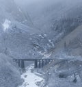 Canyon, bridge and fog or cloud